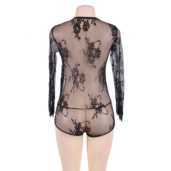 Black Exquisite Lace Sleeve Teddy