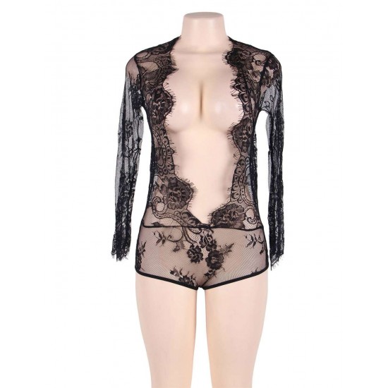 Black Exquisite Lace Sleeve Teddy