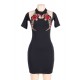 Rose Embroidery Black Mini Bodycon Dress