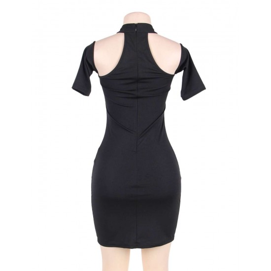 Rose Embroidery Black Mini Bodycon Dress