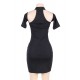 Rose Embroidery Black Mini Bodycon Dress