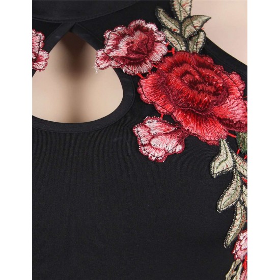 Plus Size Rose Embroidery Black Mini Dress