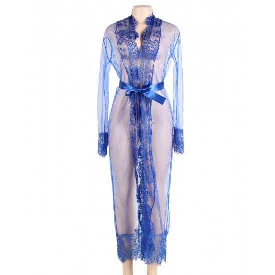 Plus Size Blue Delicate Lace Long Sleepwear Gown