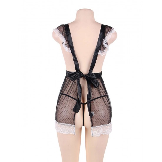 Cute Rabit Black Lace-up Sexy Babydoll