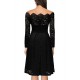 Long Sleeve Fashion Black Lace Midi Dress