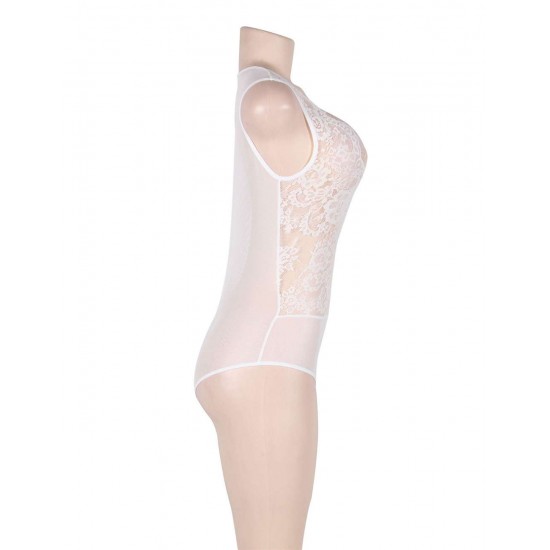 White Eyelash Sheer Mesh Lace Sexy Teddy