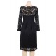 Long Sleeve Fashion Black Lace Midi Dress