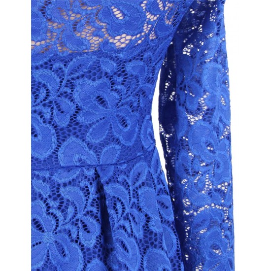 Plus Size Blue Lace Long Sleeve  Fashion Dress