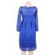 Plus Size Blue Lace Long Sleeve  Fashion Dress