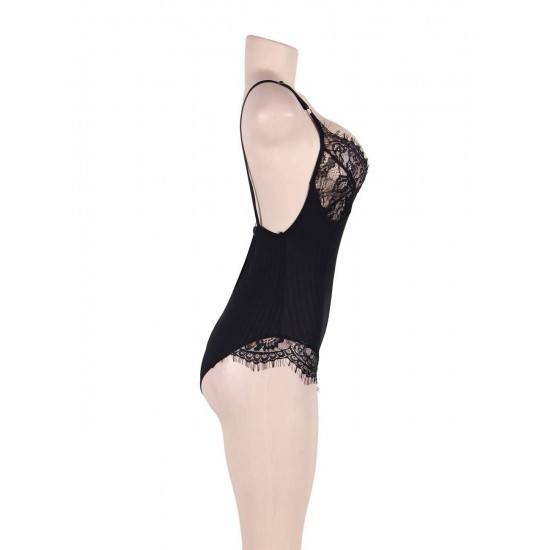 Plus Size 	Black Lace Personality Lace-up Sexy Teddy