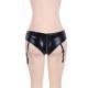 Plus Size Leather Zipper Black Garter Panty