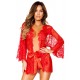 Plus Size Red Belted Lace Eyelash Sleepwear Gown