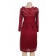 Plus Size Red Lace Long Sleeve Off Shoulder Dress