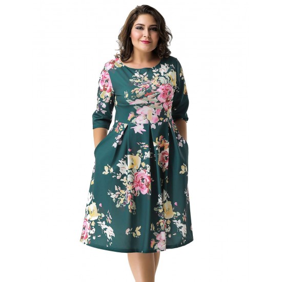 Plus Size Green Printing Fashion Dress