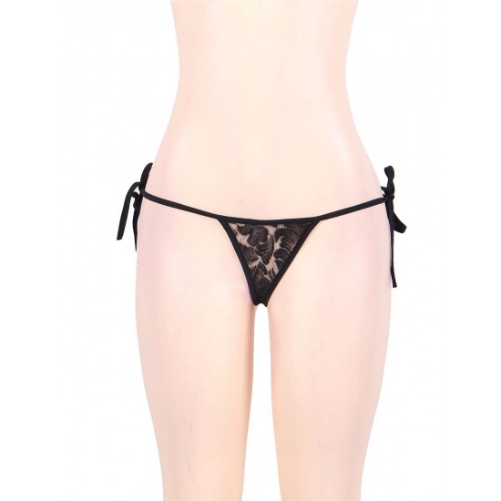 Black Lace-up Floral Sexy Panty