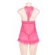 Plus Size Pink Sheer Mesh Babydoll Lingerie Set