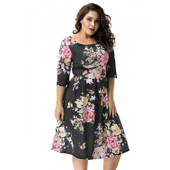 Plus Size Black Printing Fashion Dress