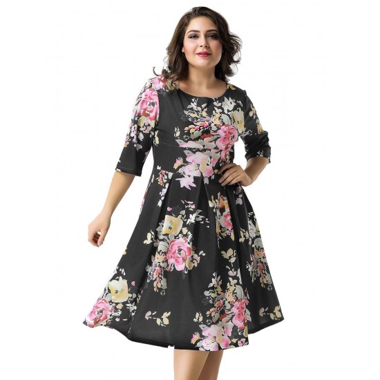 Plus Size Black Printing Fashion Dress