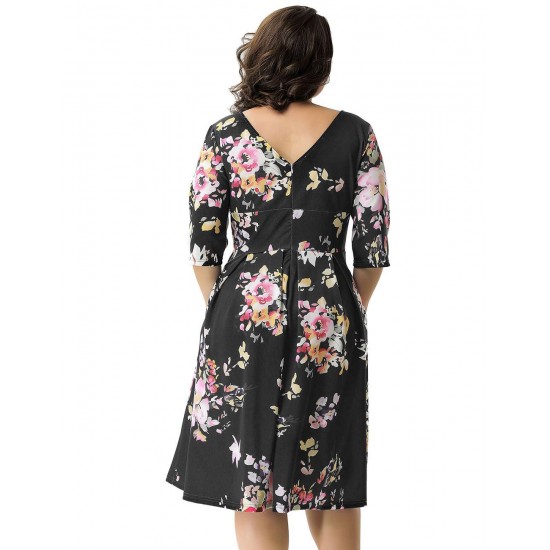 Plus Size Black Printing Fashion Dress