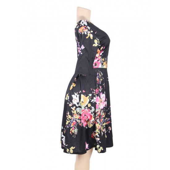 Plus Size Black Printing Fashion Dress