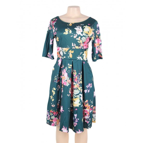 Half Sleeve Jasper Vintage Style Floral Swing Dress