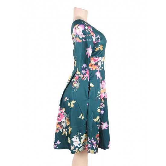 Plus Size Green Printing Fashion Dress