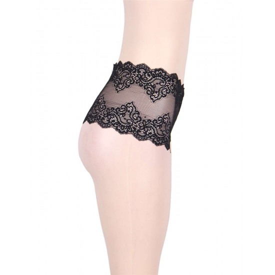 Sexy High Waist Floral Lace Black Panty