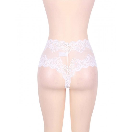 Plus Size Sexy High Waist Floral Lace White Panty