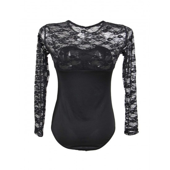 Plus Size Black Obstructed Teddy With Long Sleeve