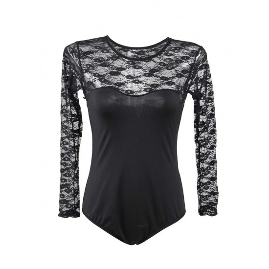 Plus Size Black Obstructed Teddy With Long Sleeve