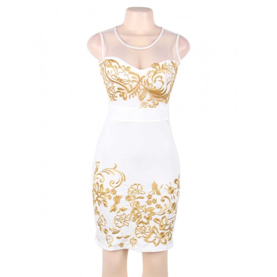 Elegant Embroidery White Bodycon Fashion Dress 