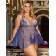 Plus Size Blue Sheer Mesh Babydoll Lingerie Set