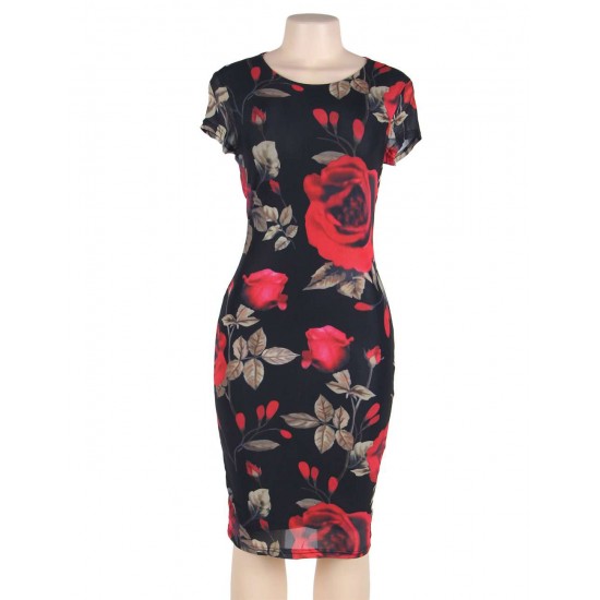 Retro printing Bodycon Fashion Dress