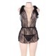 Black lace deep V Babydoll