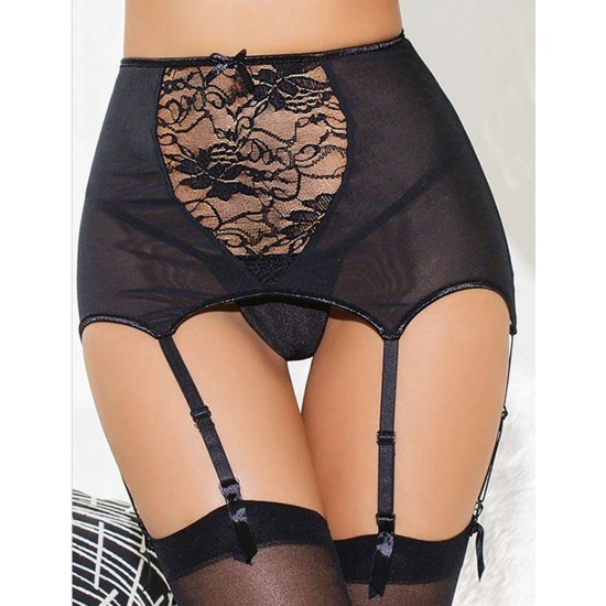 Plus Size Black Sexy Lace Garter Panty