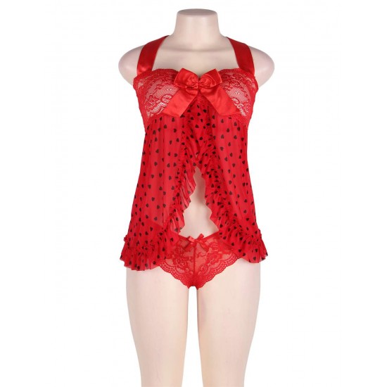 Lovely red heart pattern babydoll