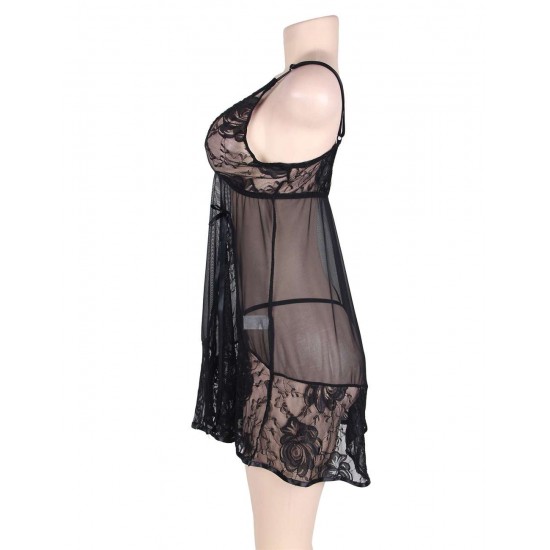 Plus Size Soft Lace Babydoll with G-string