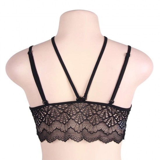 Plus Size Black Seductive Strappy Lace Bralette Top