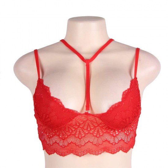 Plus Size Red Seductive Strappy Lace Bralette Top