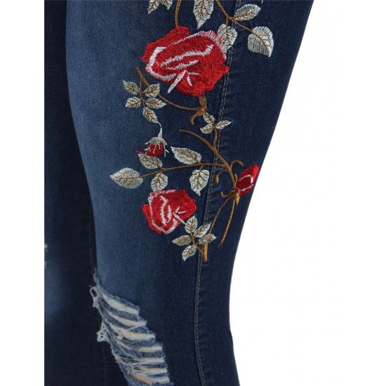 Plus Size Top Design Embroidery  Ripped Women Jeans 