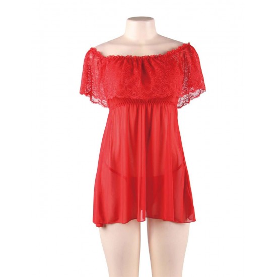 Plus Size Valentine's Day Style Red Off-Shoulder Lace Sexy Babydoll