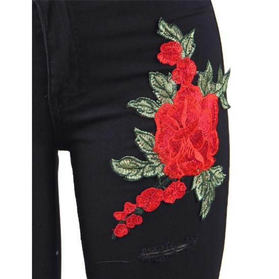 Plus Size Top Design Embroidery  Ripped Women Jeans 