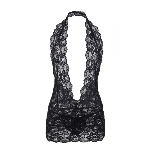 Plus Size Black lace Deep V Collar Chemise Dress