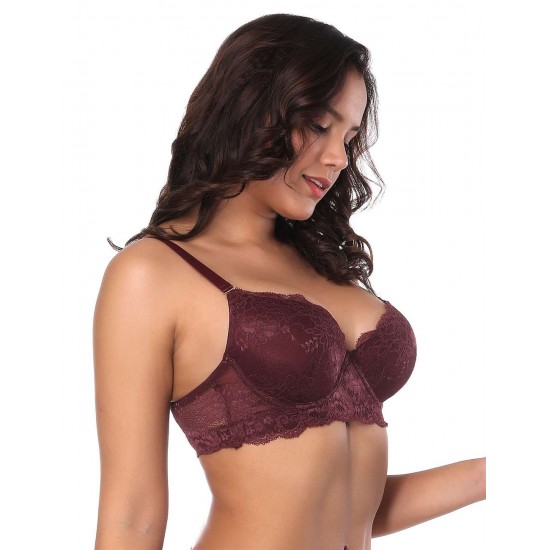 Wine Red high-quality lace comfortable T-shirt bra