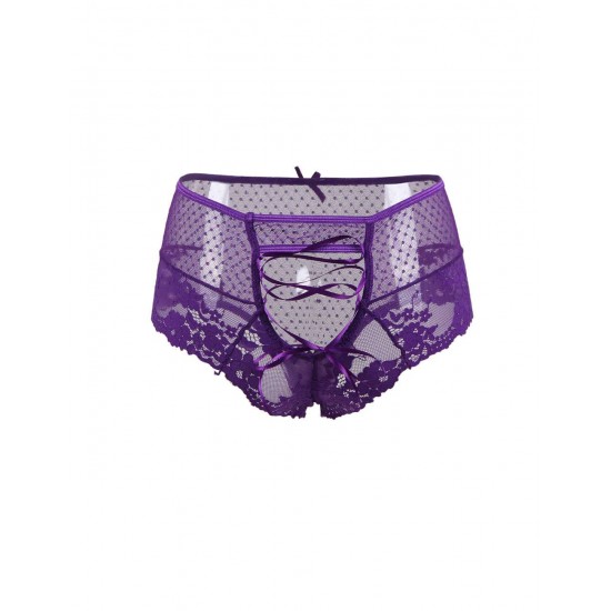 Plus Size Sexy Purple High Waist Lace Strappy Panty