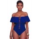 Blue Ruffle Off-The-Shoulder One Piece Swimsuit