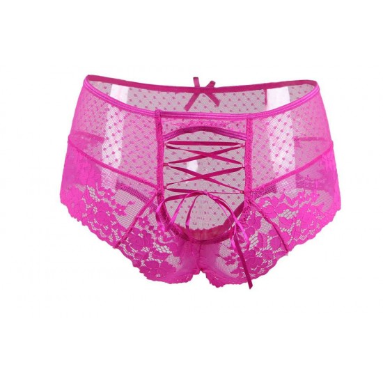 Plus Size Sexy Pink High Waist Lace Strappy Panty