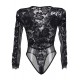 Black Eyelashes Lace Open-chest Long-sleeved Teddy