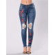 Top Design Embroidery Ripped Women Jeans