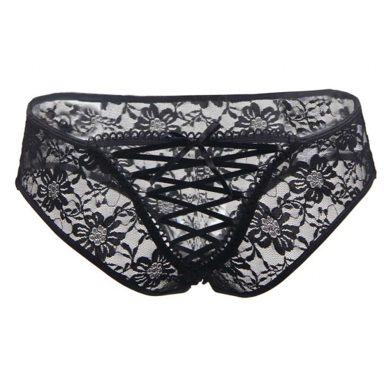 Plus Size Sexy Black Lace Strappy Panty